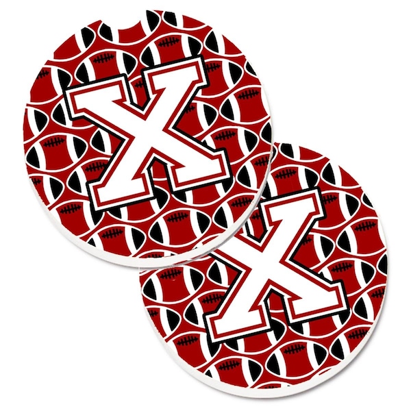 Carolines Treasures Letter x Football Cardinal and White Set of 2 Cup Holder Car Coaster CJ1082-XCARC - main